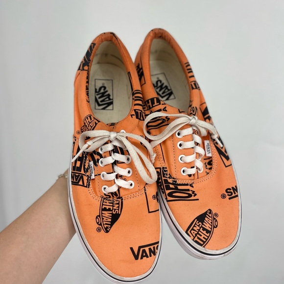 Vans Mens 11 Orange Low Top Logo All Over Print Canvas Lace Up Sneakers Shoes - Picture 3 of 9